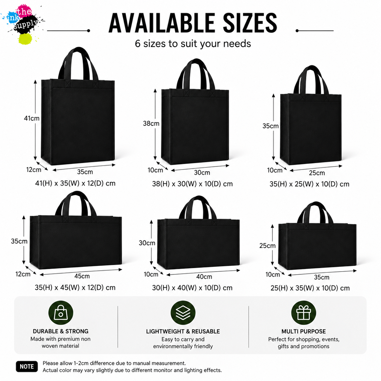 non woven bag size